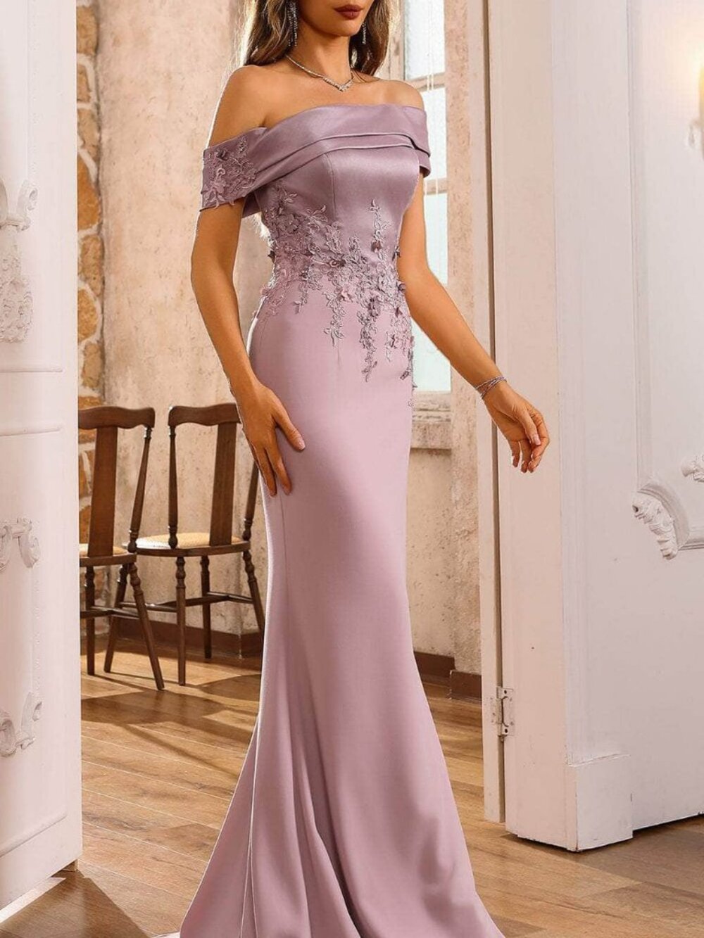 Terani Couture 251M4443 Rose Mauve Off Shoulder Gown Size 16 - Picture 3 of 3